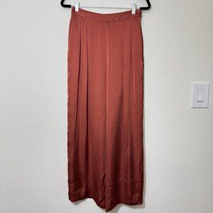 Massimo Dutti Women's  Satin Palazzo Trousers Size 8 Pleated Wide Leg High Rise